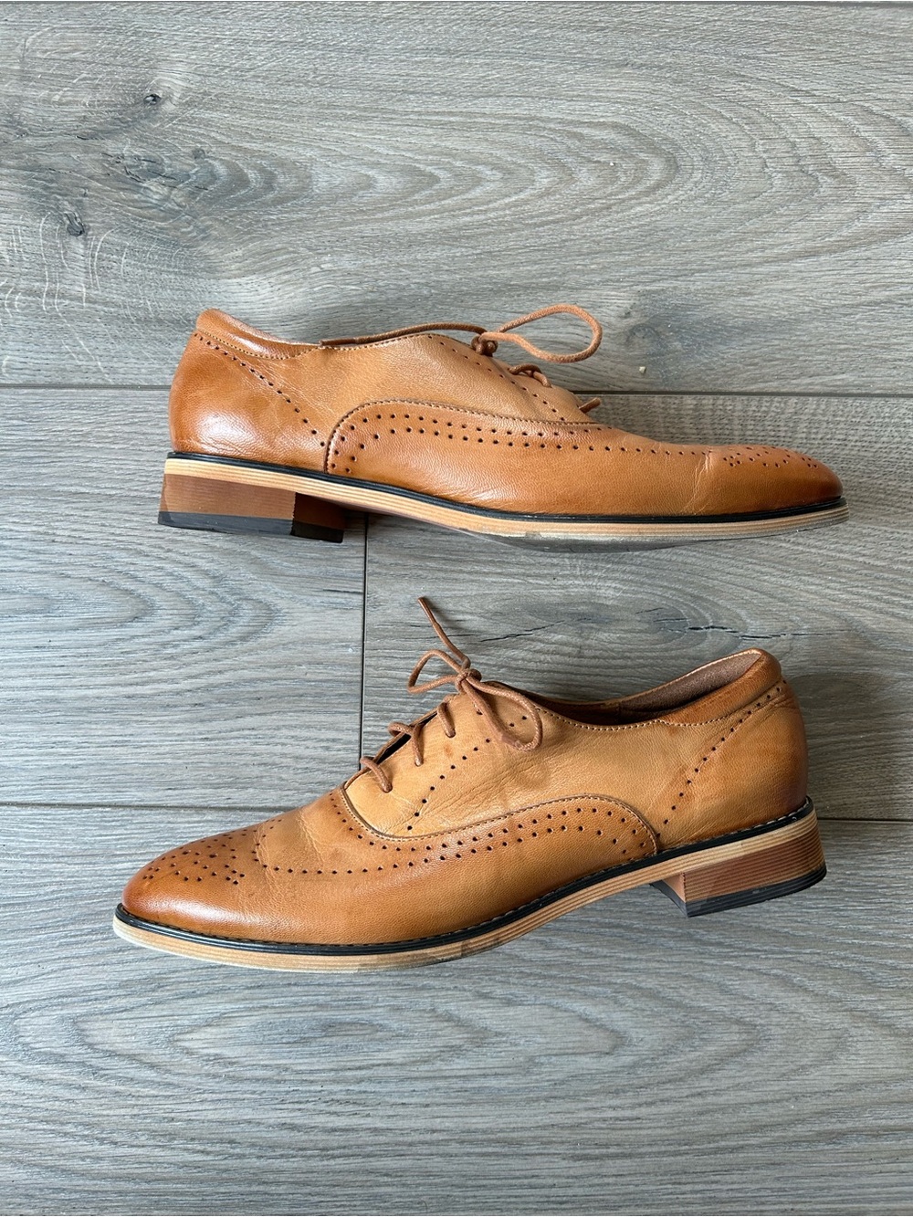 Mikcon Genuine Leather Natural Tan Brown Lace Up Oxford Women’s Shoes Size 41